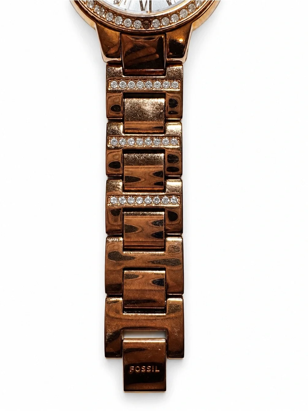Fossil Virginia ES3284 Rose Gold Tone Crystal Watch Needs Battery